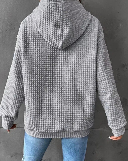 Waffle Knit Hoodie with Drawstring Details - Trendsi