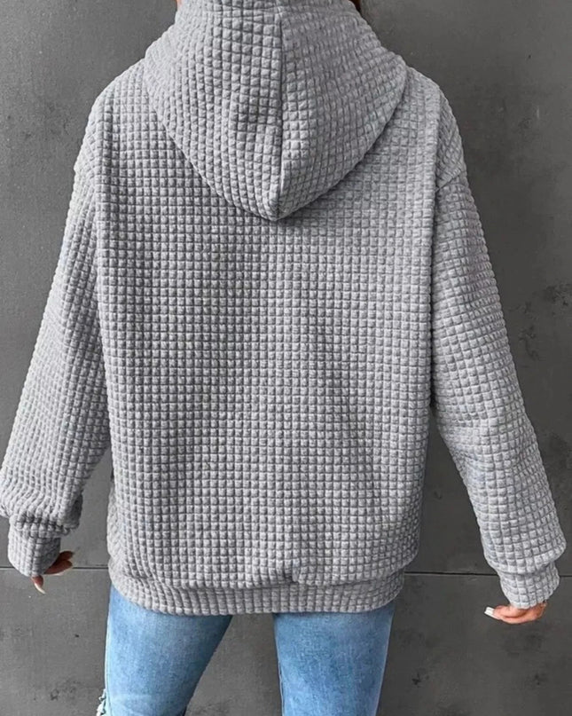 Waffle Knit Hoodie with Drawstring Details - Trendsi