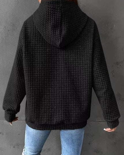 Waffle Knit Hoodie with Drawstring Details - Trendsi