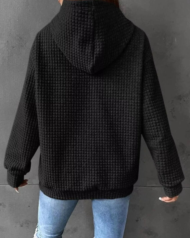 Waffle Knit Hoodie with Drawstring Details - Trendsi