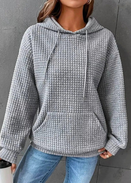 Waffle Knit Hoodie with Drawstring Details - Trendsi