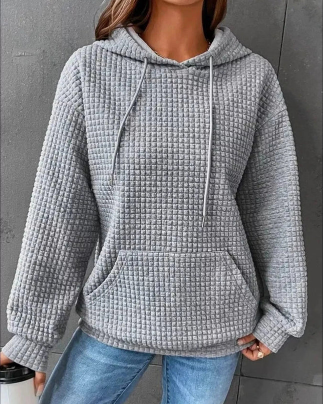 Waffle Knit Hoodie with Drawstring Details - Trendsi