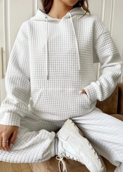 Waffle Knit Hoodie with Drawstring Details - Trendsi