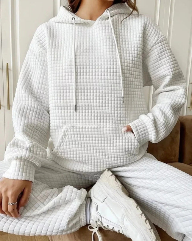 Waffle Knit Hoodie with Drawstring Details - Trendsi