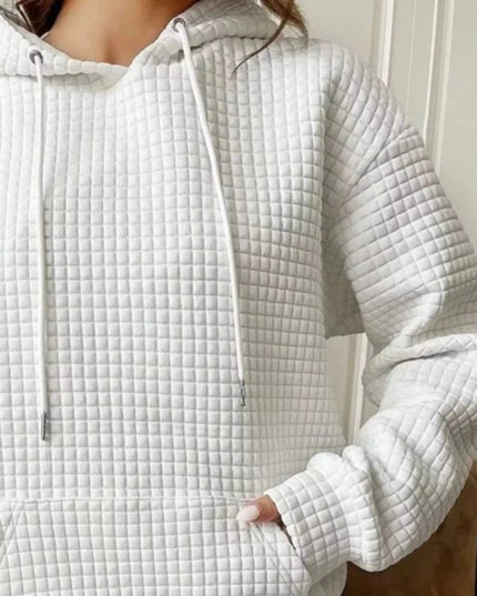 Waffle Knit Hoodie with Drawstring Details - Trendsi