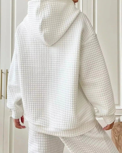 Waffle Knit Hoodie with Drawstring Details - Trendsi