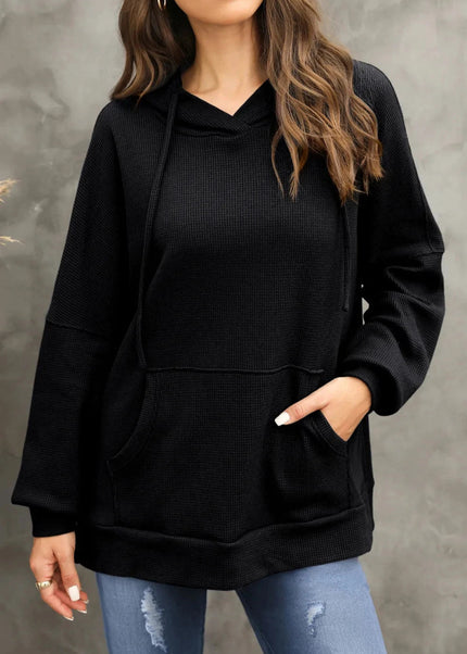 Waffle - Knit Long Sleeve Hoodie - Trendsi