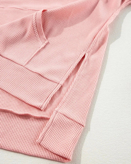 Waffle - Knit Long Sleeve Hoodie - Trendsi