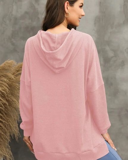 Waffle - Knit Long Sleeve Hoodie - Trendsi