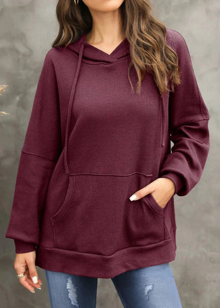 Waffle - Knit Long Sleeve Hoodie - Trendsi