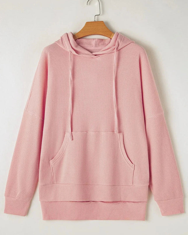 Waffle - Knit Long Sleeve Hoodie - Trendsi