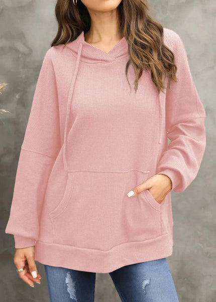 Waffle - Knit Long Sleeve Hoodie - Trendsi