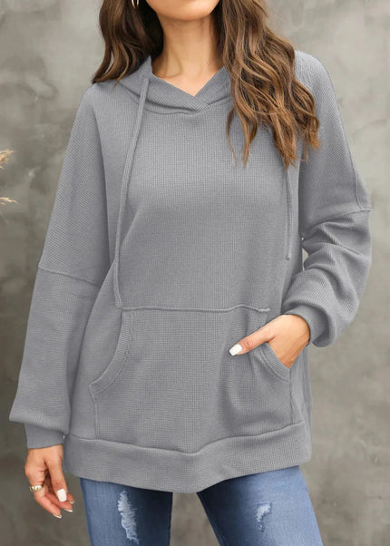 Waffle - Knit Long Sleeve Hoodie - Trendsi