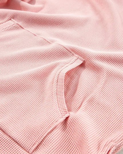 Waffle - Knit Long Sleeve Hoodie - Trendsi