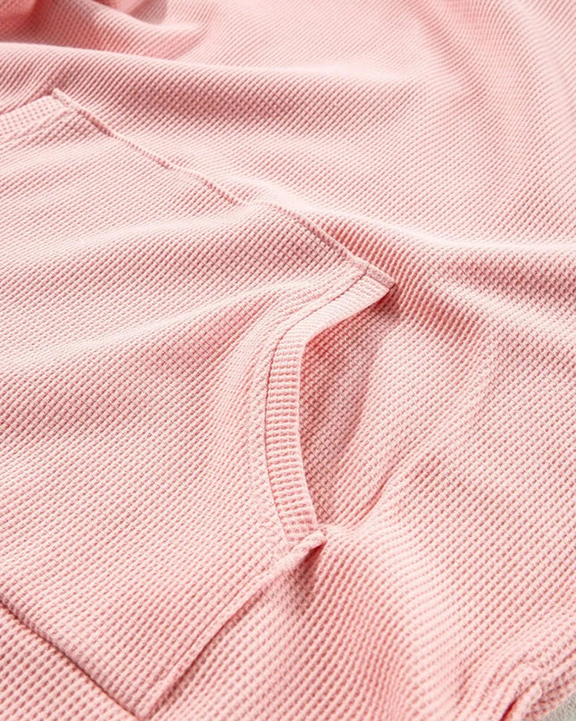 Waffle - Knit Long Sleeve Hoodie - Trendsi