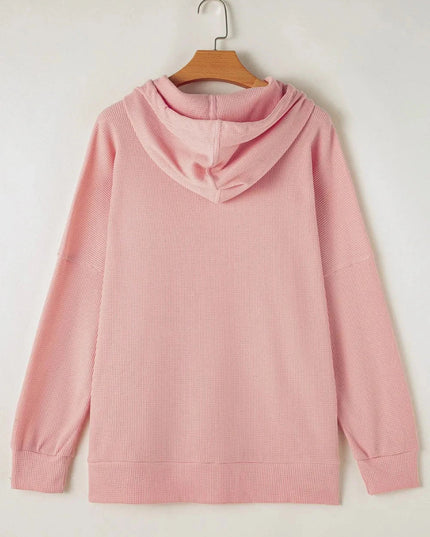 Waffle - Knit Long Sleeve Hoodie - Trendsi