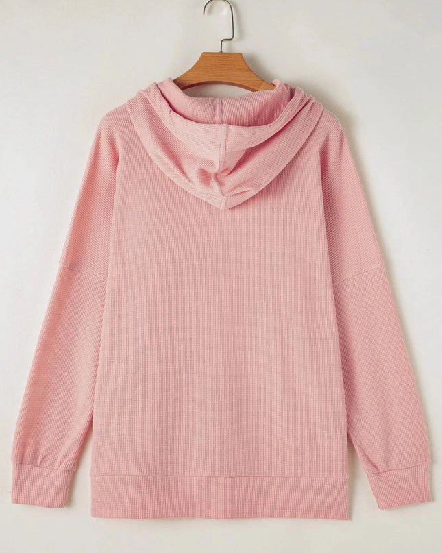 Waffle - Knit Long Sleeve Hoodie - Trendsi