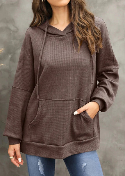 Waffle - Knit Long Sleeve Hoodie - Trendsi