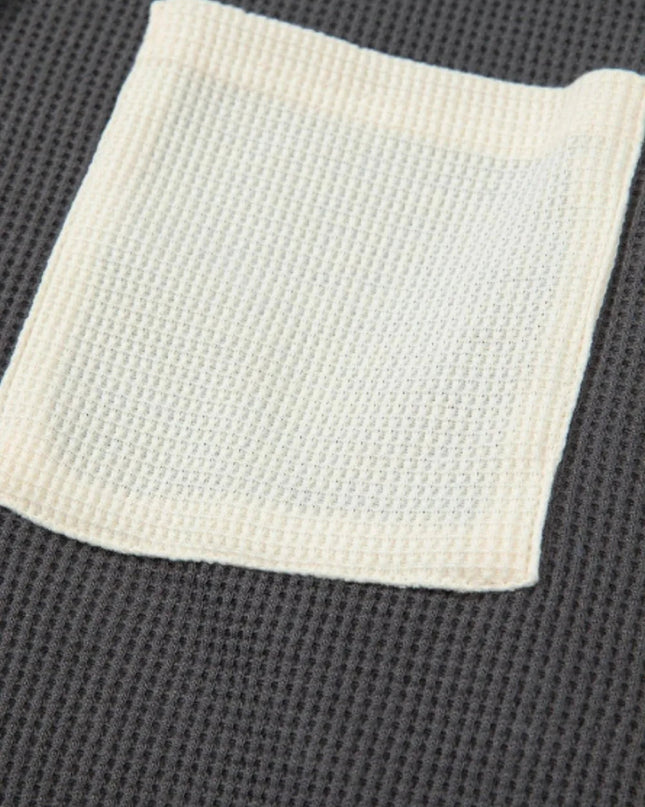 Waffle - Knit Two - Tone Long Sleeve Hoodie - Trendsi