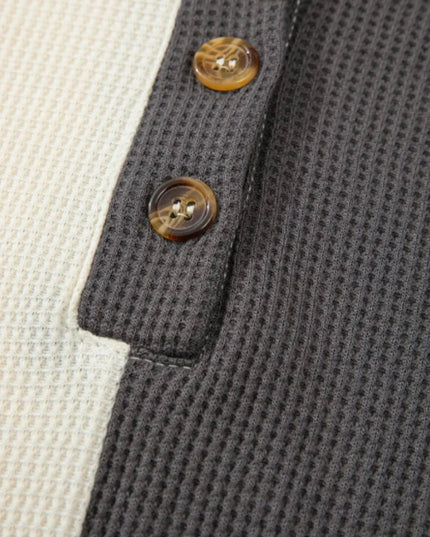 Waffle - Knit Two - Tone Long Sleeve Hoodie - Trendsi