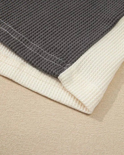 Waffle - Knit Two - Tone Long Sleeve Hoodie - Trendsi