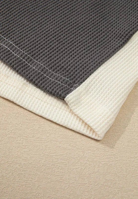 Waffle - Knit Two - Tone Long Sleeve Hoodie - Trendsi