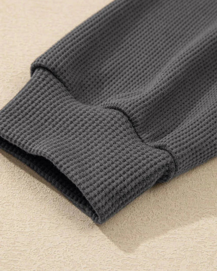 Waffle - Knit Two - Tone Long Sleeve Hoodie - Trendsi