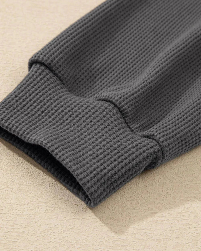 Waffle - Knit Two - Tone Long Sleeve Hoodie - Trendsi