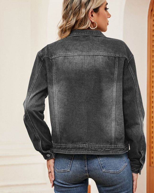 Washed Denim Jacket - Trendsi