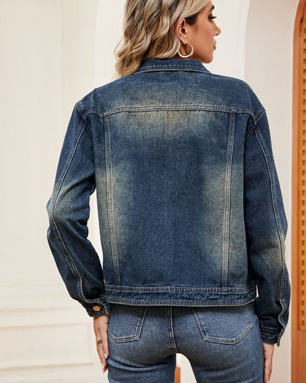Washed Denim Jacket - Trendsi