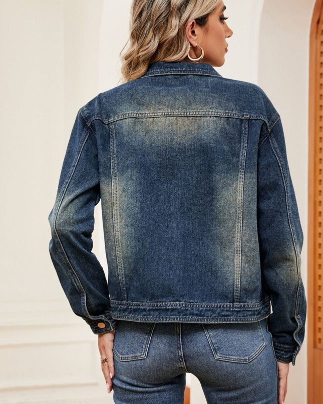 Washed Denim Jacket - Trendsi