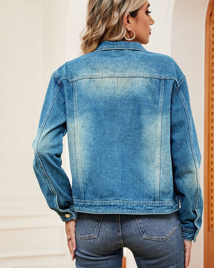 Washed Denim Jacket - Trendsi