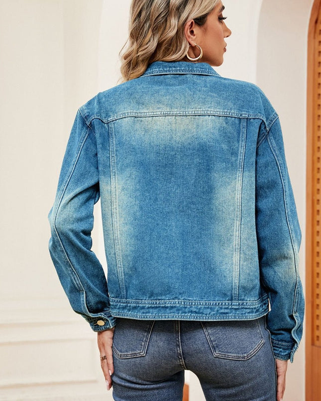 Washed Denim Jacket - Trendsi