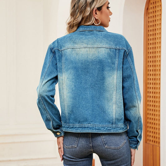 Washed Denim Jacket - Trendsi