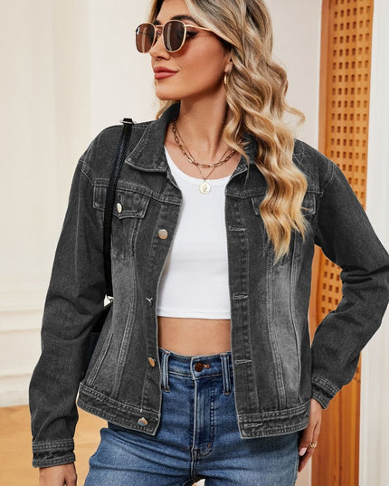 Washed Denim Jacket - Trendsi