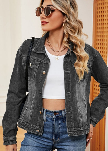 Washed Denim Jacket - Trendsi