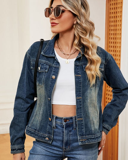 Washed Denim Jacket - Trendsi