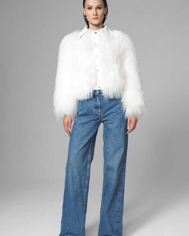 White Natural Mongolian Shearling Jacket - Fur Jackets - Buy Me Fur Ltd