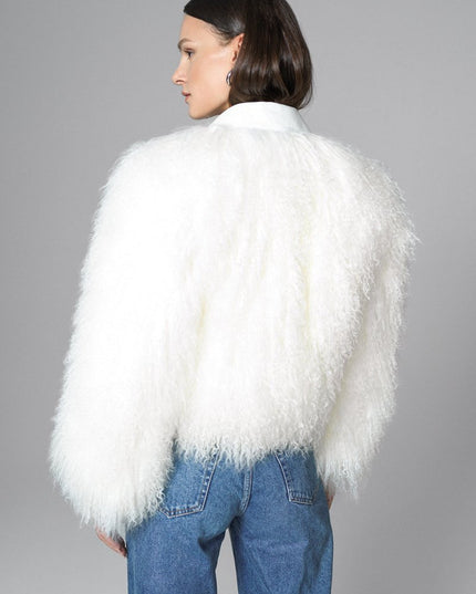 White Natural Mongolian Shearling Jacket - Fur Jackets - Buy Me Fur Ltd