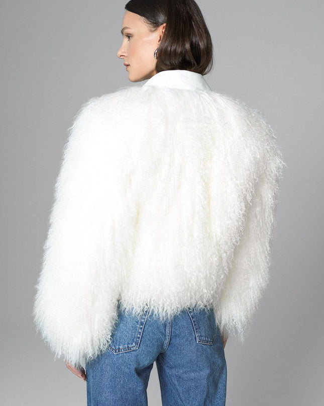 White Natural Mongolian Shearling Jacket - Fur Jackets - Buy Me Fur Ltd