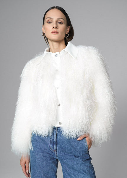 White Natural Mongolian Shearling Jacket - Fur Jackets - Buy Me Fur Ltd