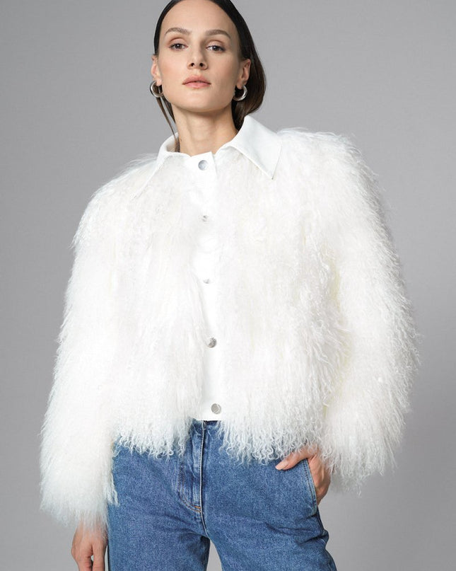 White Natural Mongolian Shearling Jacket - Fur Jackets - Buy Me Fur Ltd
