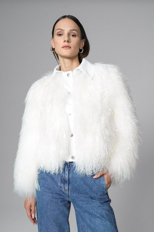 White Natural Mongolian Shearling Jacket - Fur Jackets - Buy Me Fur Ltd
