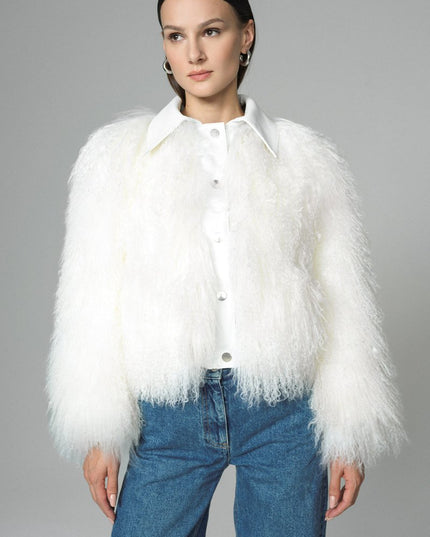 White Natural Mongolian Shearling Jacket - Fur Jackets - Buy Me Fur Ltd