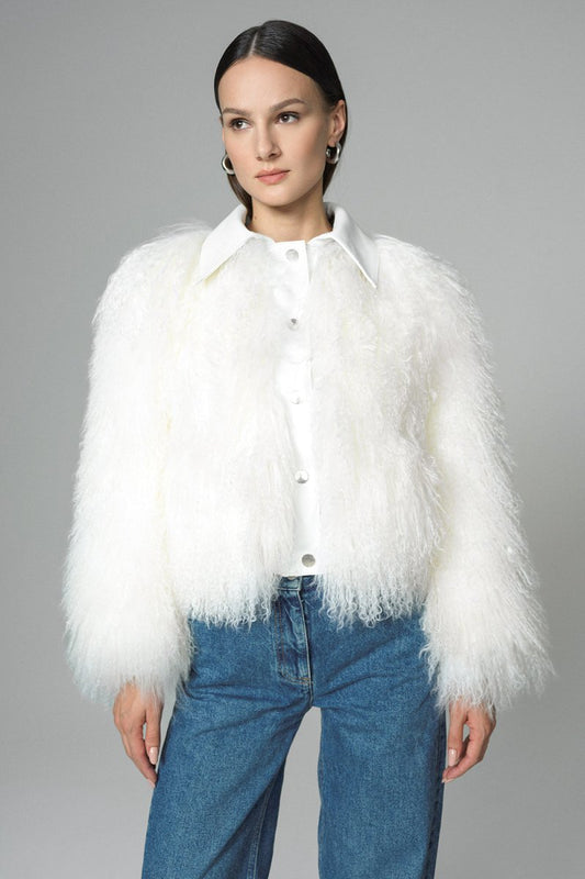 White Natural Mongolian Shearling Jacket - Fur Jackets - Buy Me Fur Ltd