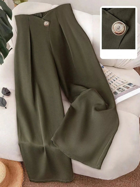 Wide-Leg Button Pants