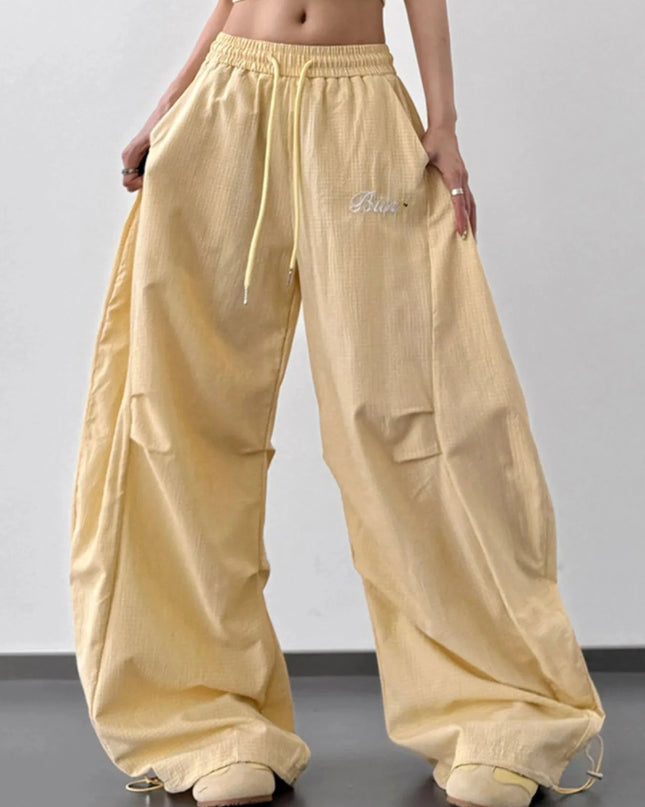 Wide Leg Drawstring Casual Pants - Trendsi