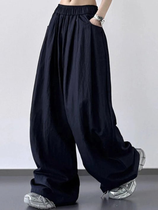 Wide Leg Pants with Elastic Waistband - Trendsi