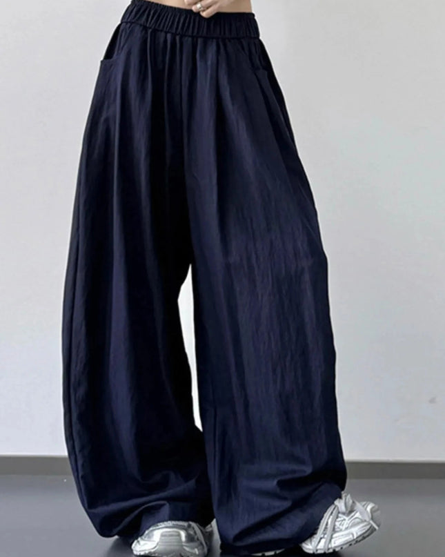 Wide Leg Pants with Elastic Waistband - Trendsi