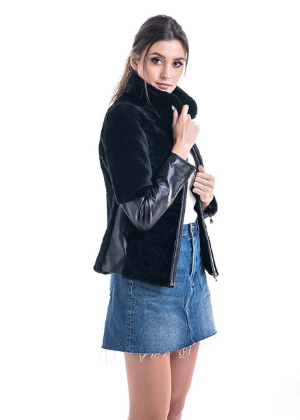 Winter Fashion Black Lamb Shearling Leather Jacket - Leather Jackets - Buy Me Fur Ltd